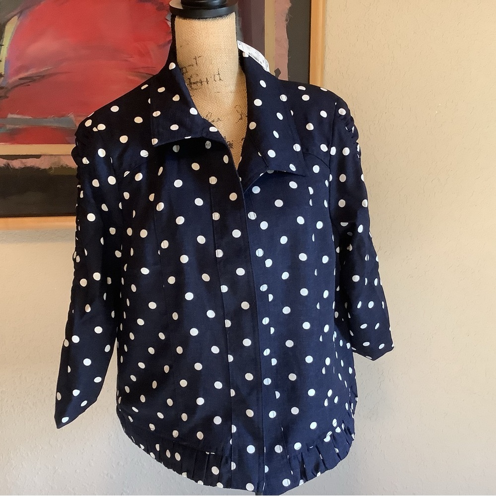NWT Christopher & Banks Navy and White Polka Dot Blazer